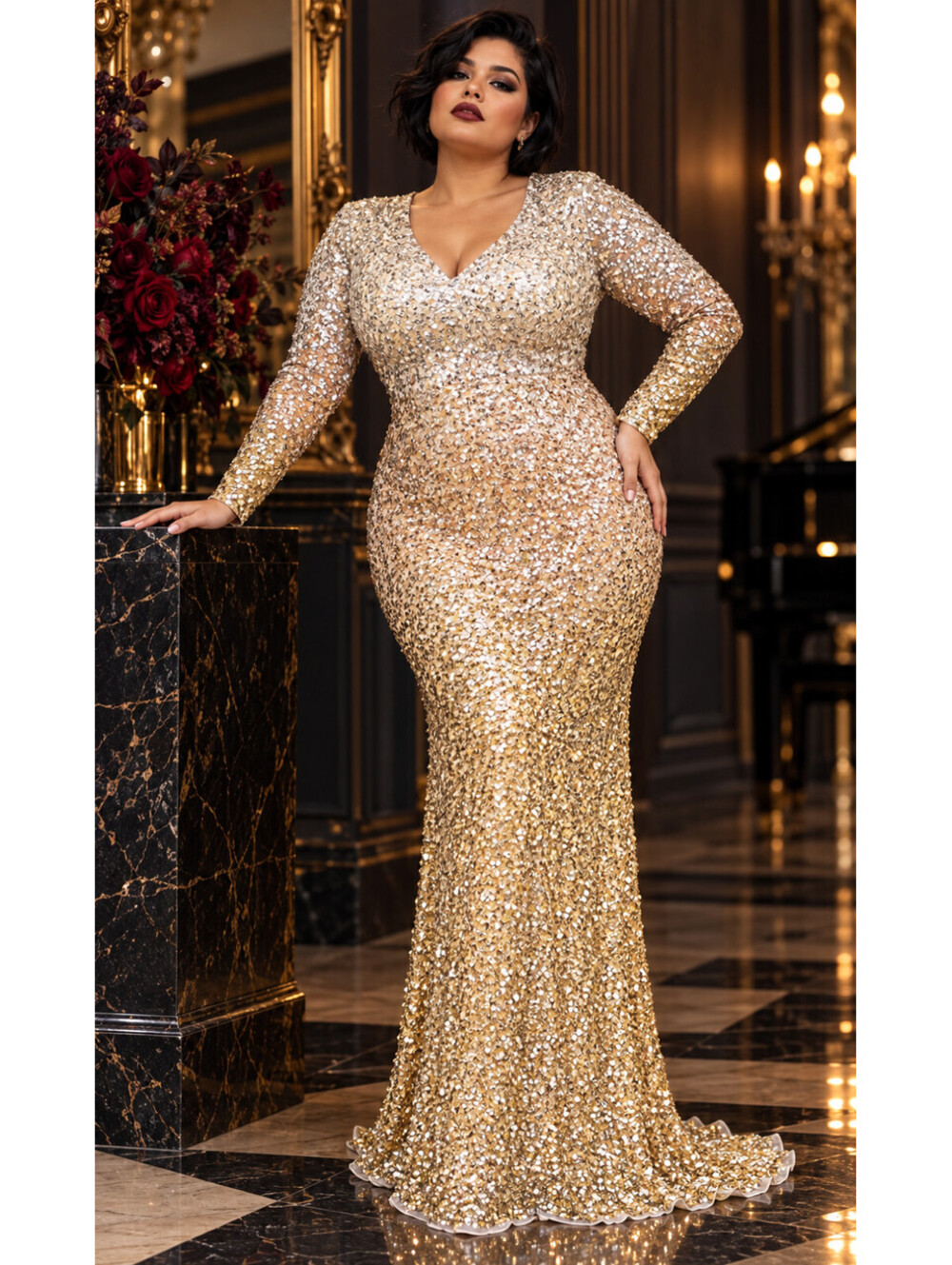 $1,875 Iconic Primavera Couture Gold Ombré Sequin Long Sleeve Gown Sz 18 Formal